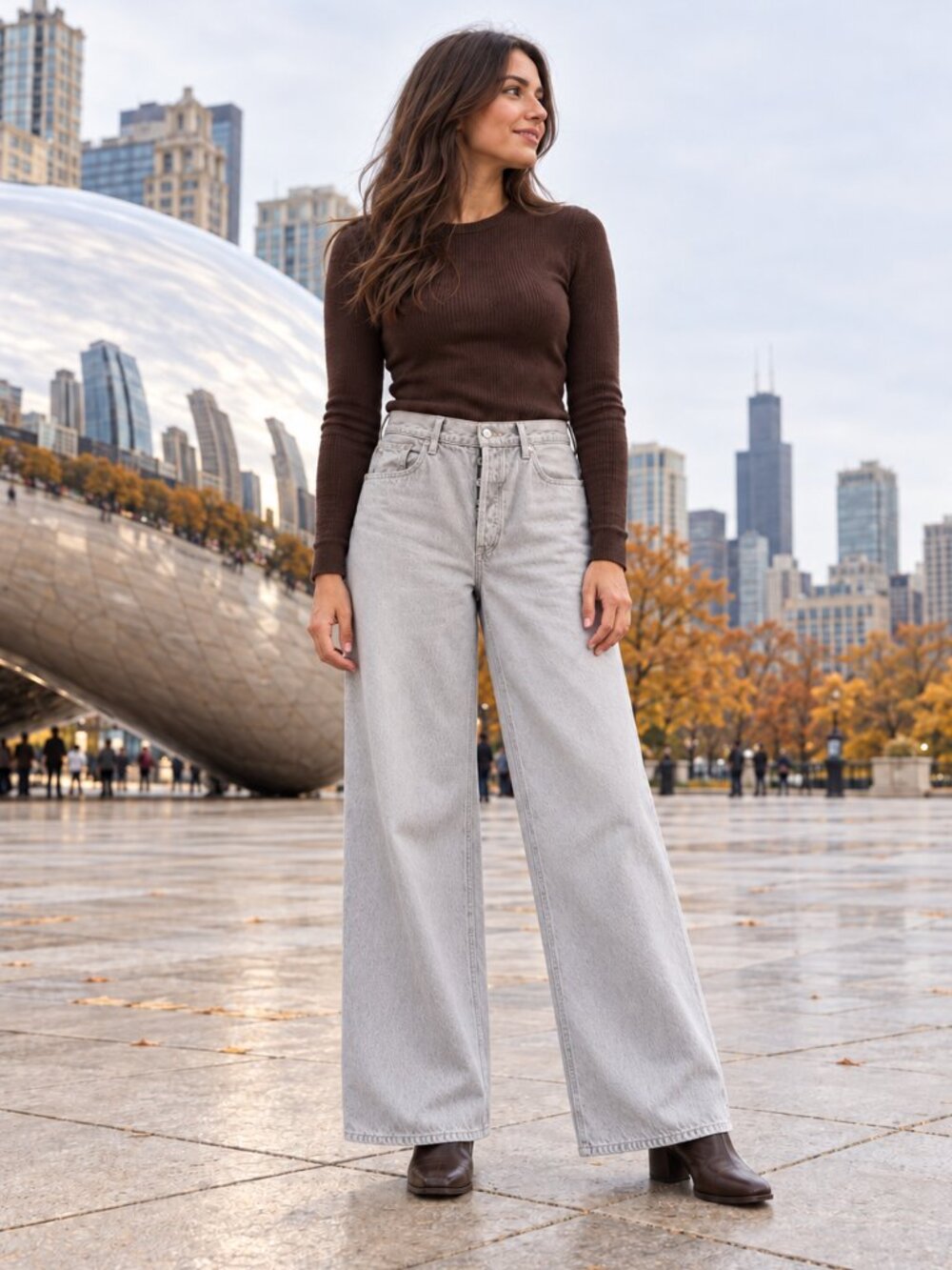 AGOLDE Dame Colina Grey Wide Leg Jean 31 High Rise Button Fly Rigid Cotton Denim